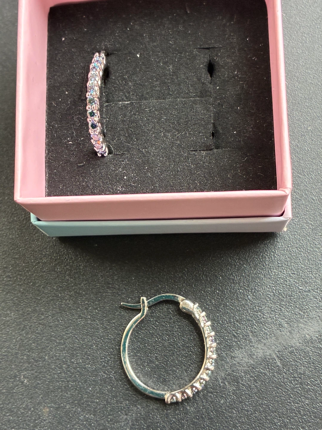 Moissanite Hoop Earrings with Rainbow Blue Gems - photo 2