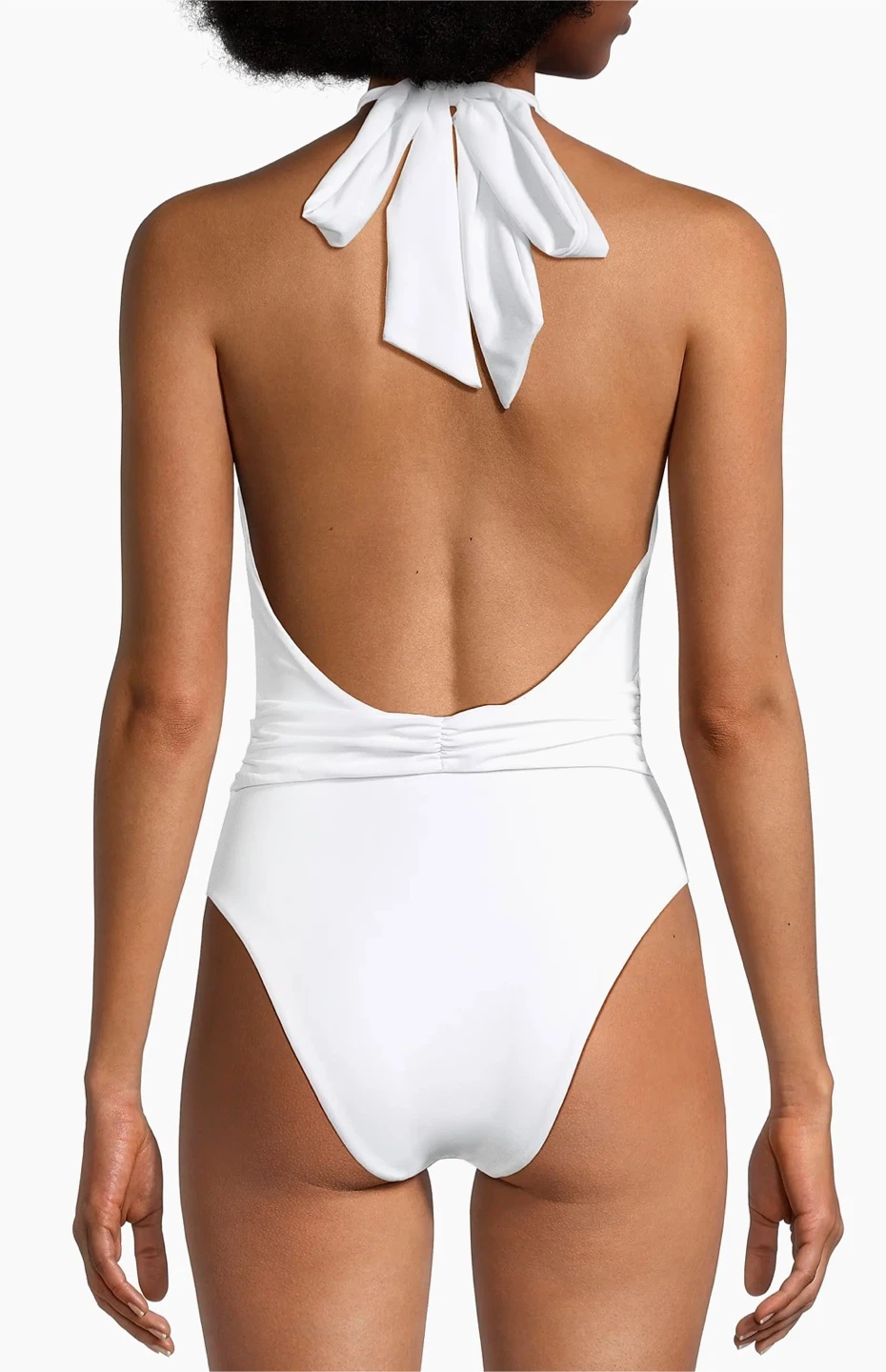 White Ribbed Halter Neck One-Piece Swimsuit - photo 2