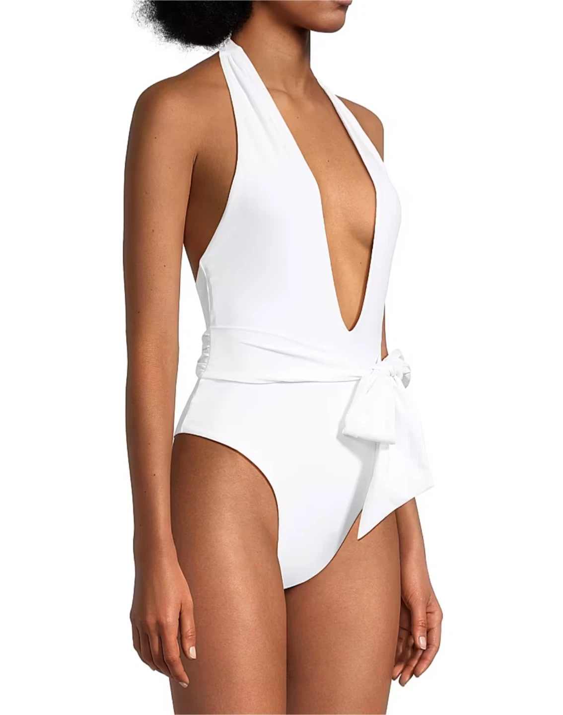 White Ribbed Halter Neck One-Piece Swimsuit
