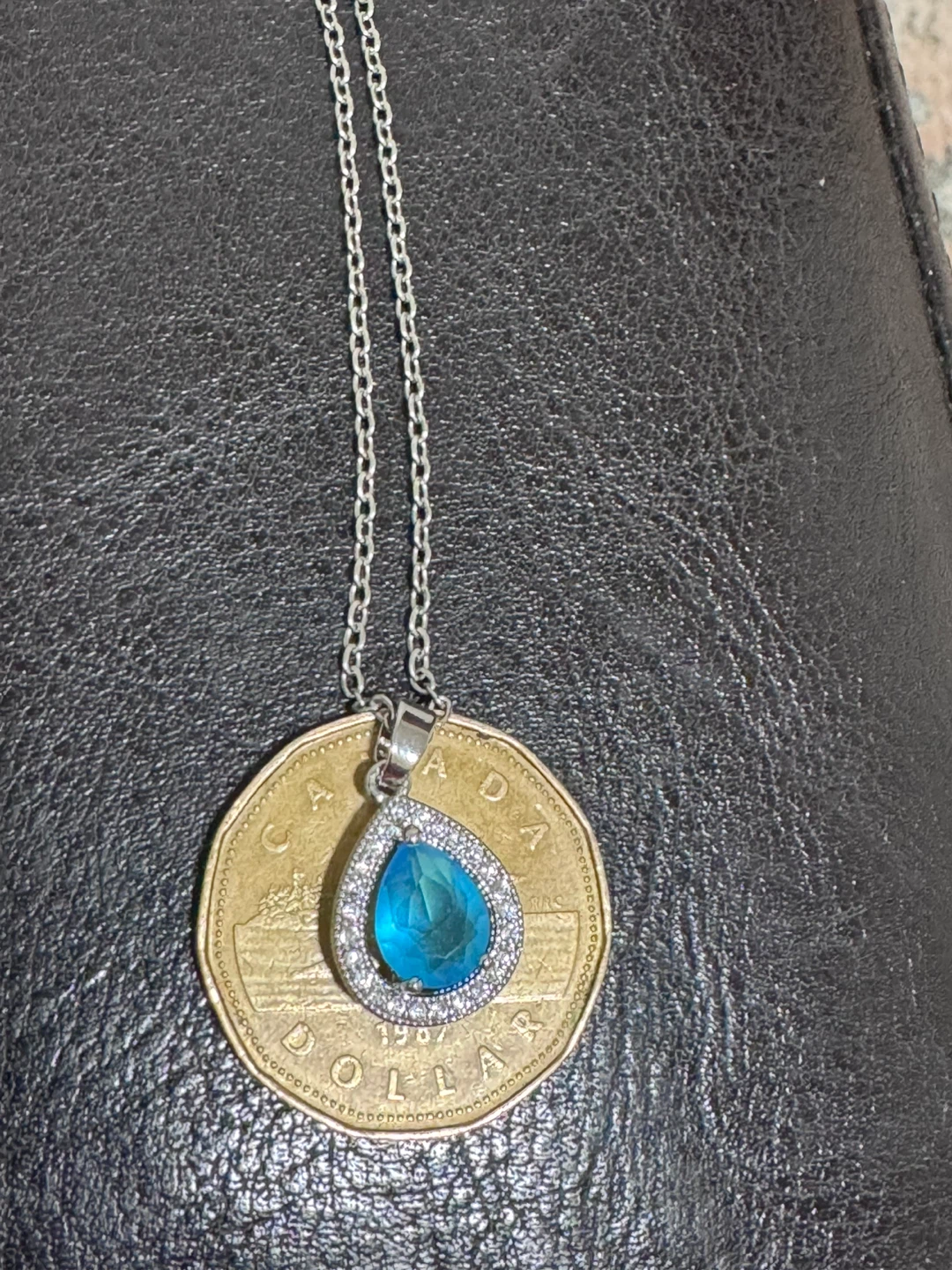 Silver-tone Pendant Necklace with Blue Gemstone