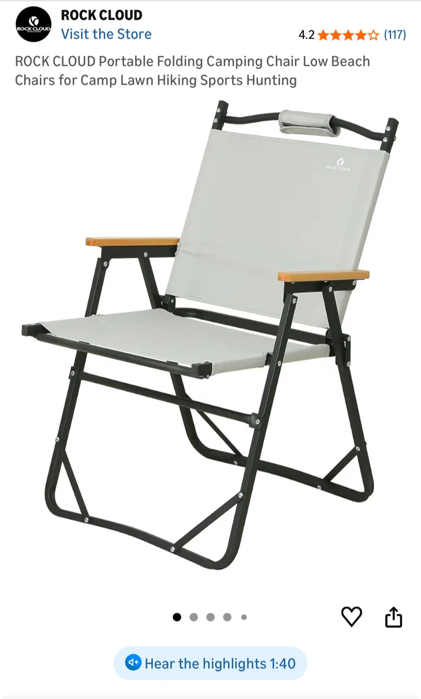 ROCK CLOUD Portable Folding Camping Chair - Light Gray - photo 2