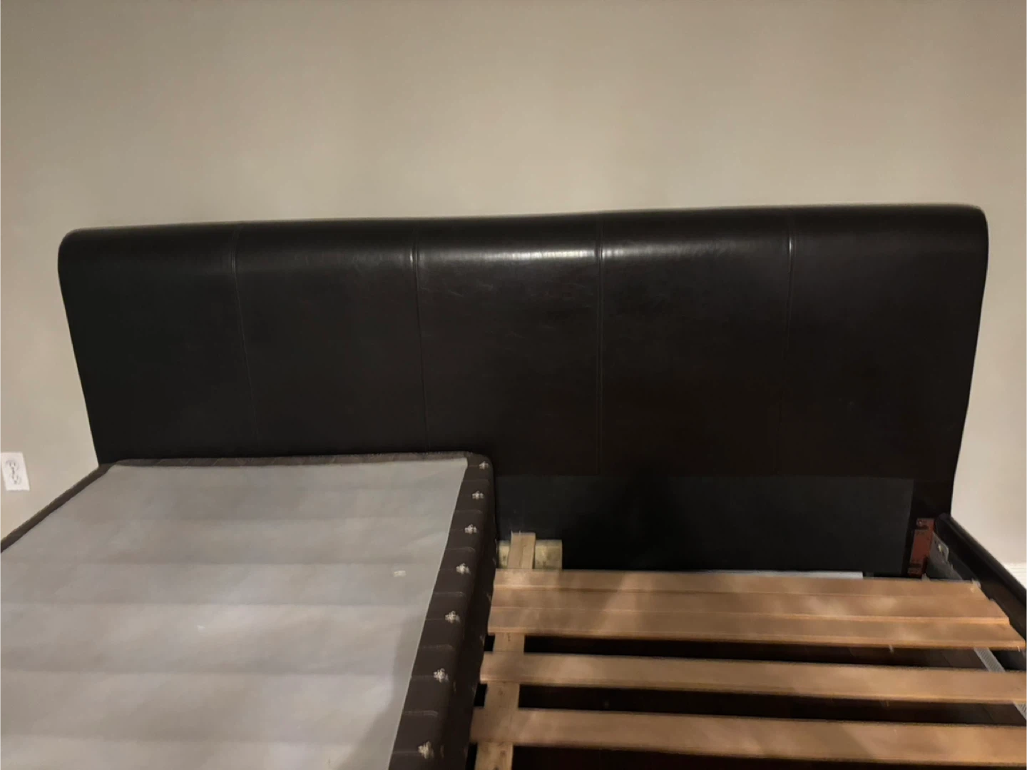 Dark brown Faux Leather king Size Bed Frame - photo 2