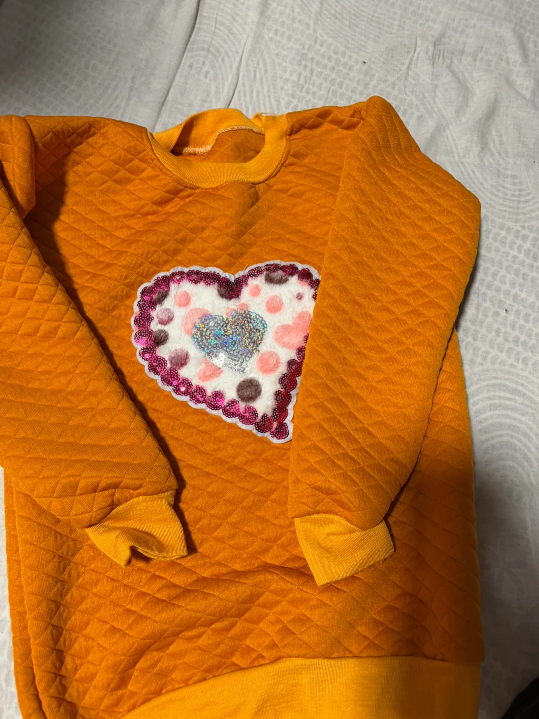 Orange Quilted Sweatshirt with Heart Embellishment - photo 2