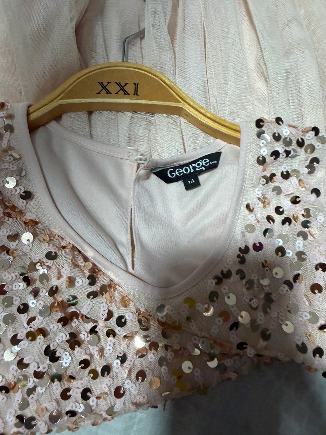 George Pink Sequin Tulle Dress - Size 14
