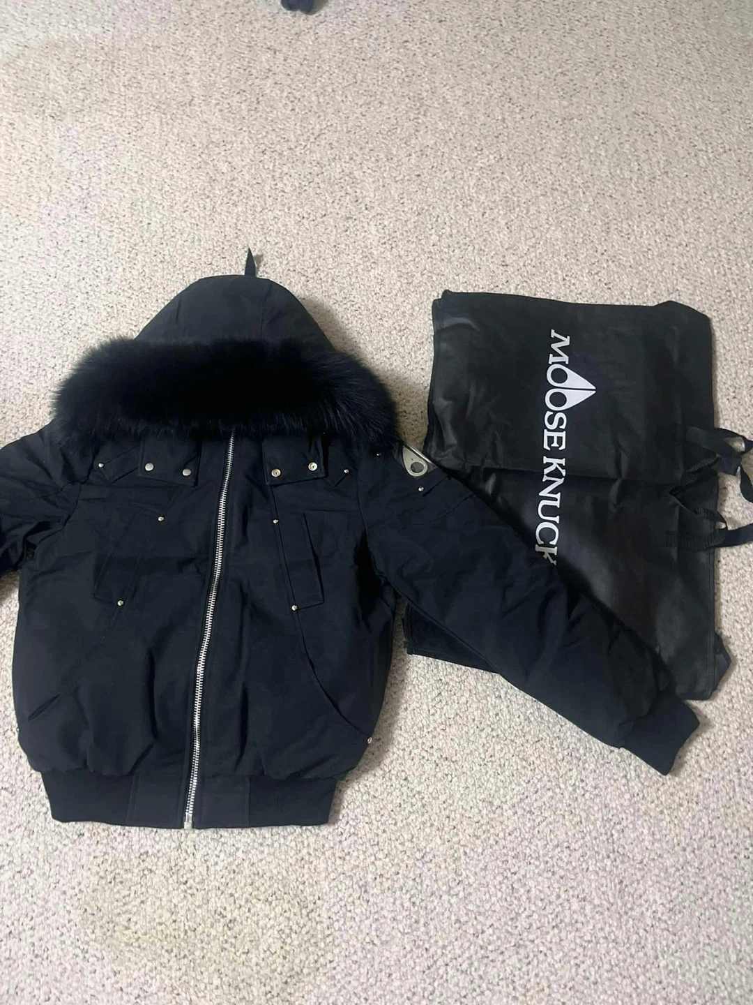 Moose Knuckles Bomber Jacket with Fur Hood