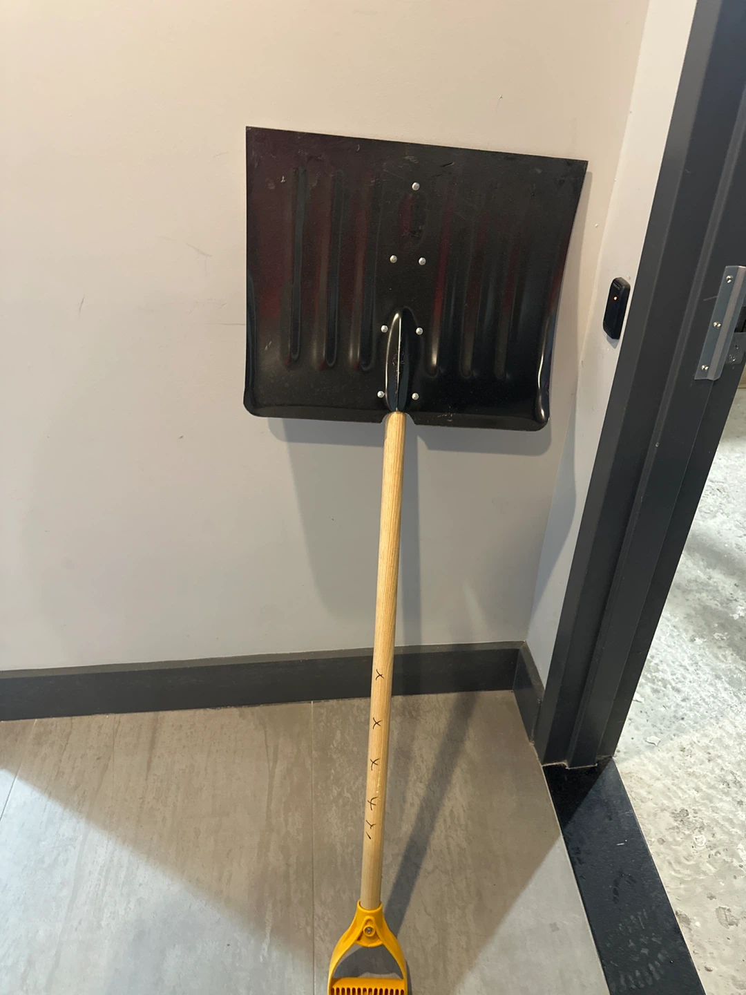 Black Snow Shovel with Wooden Handle