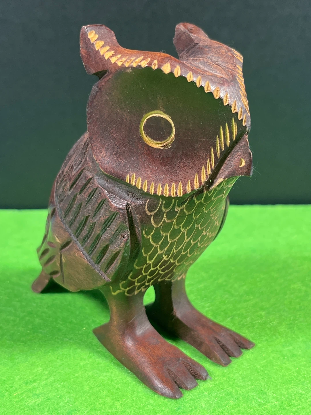 Hand-carved wooden owl figurine