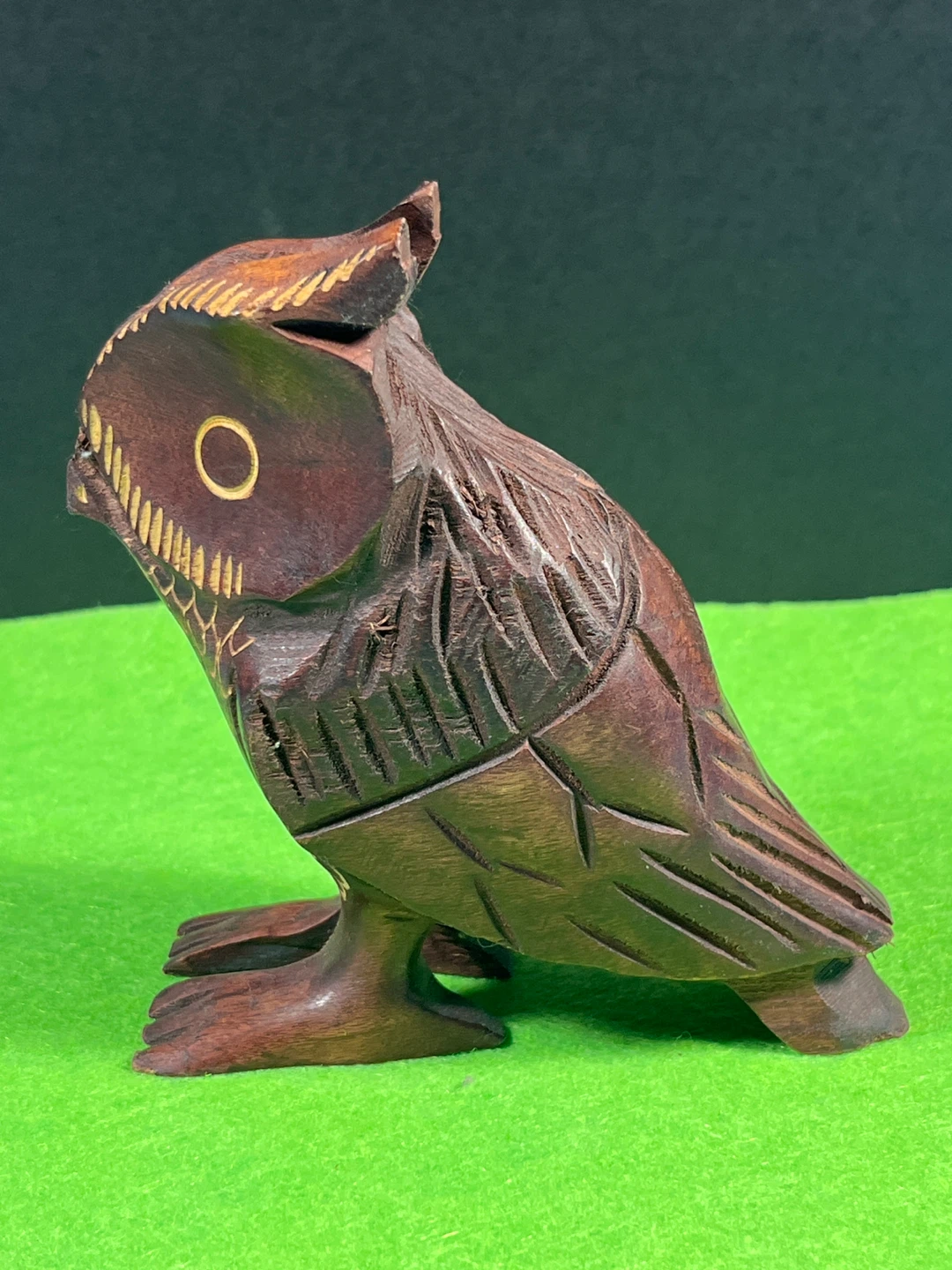 Hand-carved wooden owl figurine - photo 3
