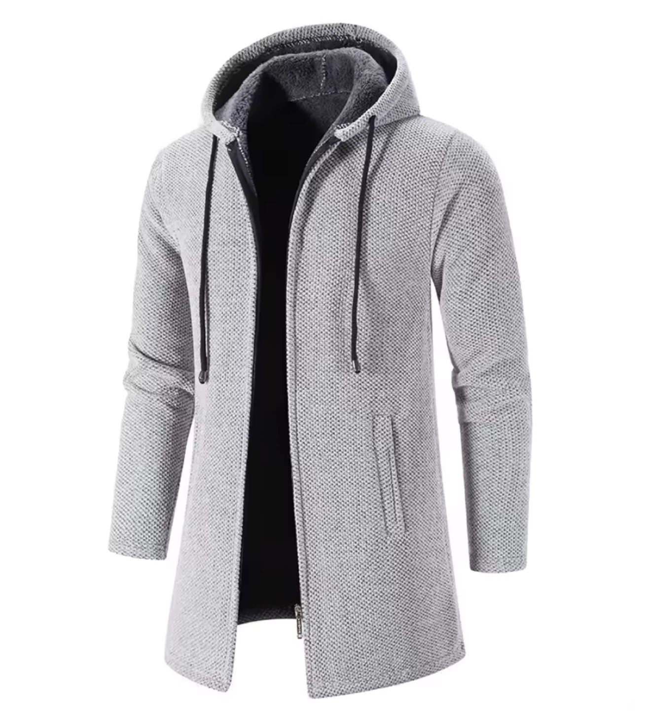 Men's Grey Hooded Cardigan Jacket