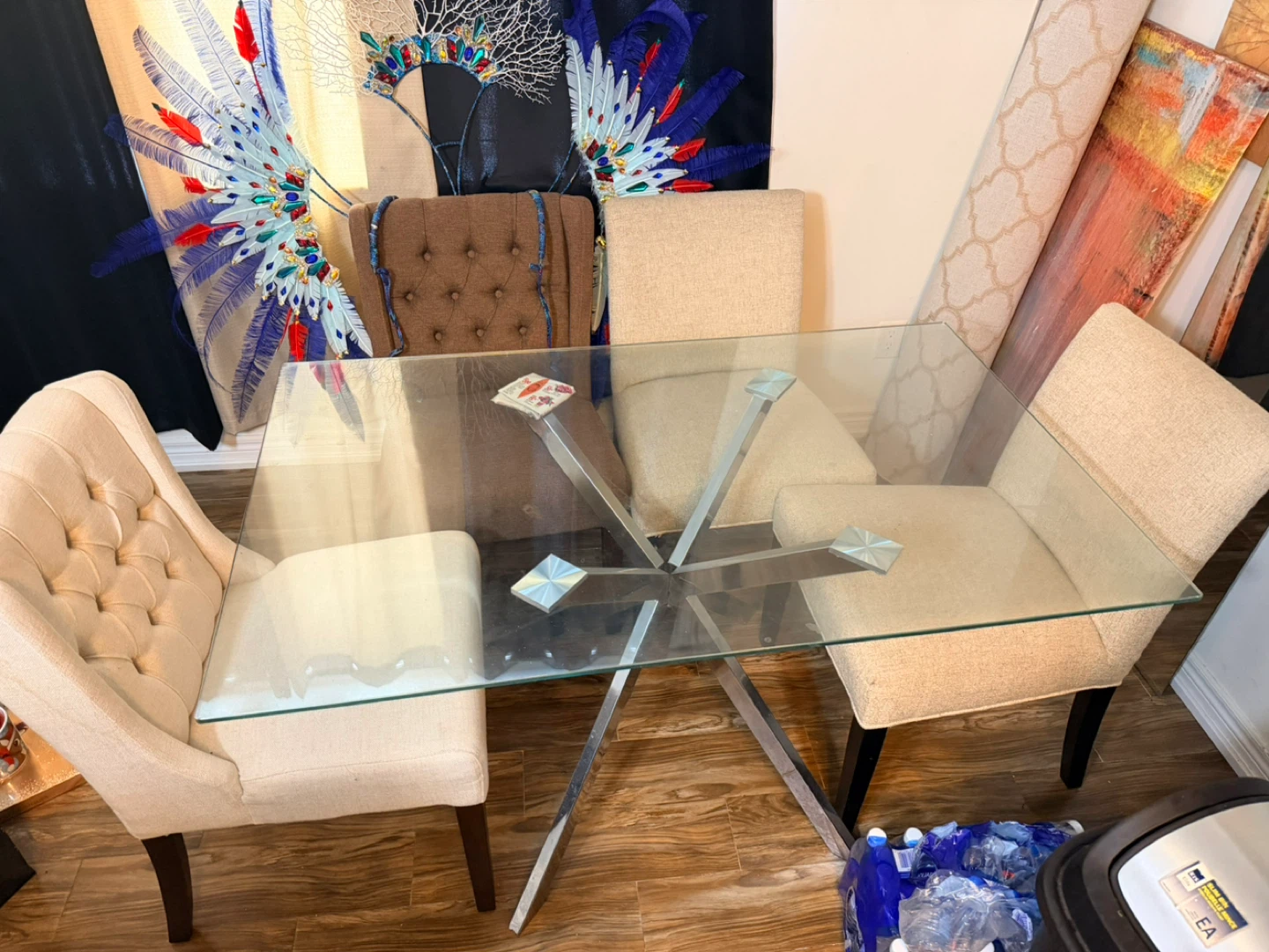 Glass Top Dining Table with Metal Base