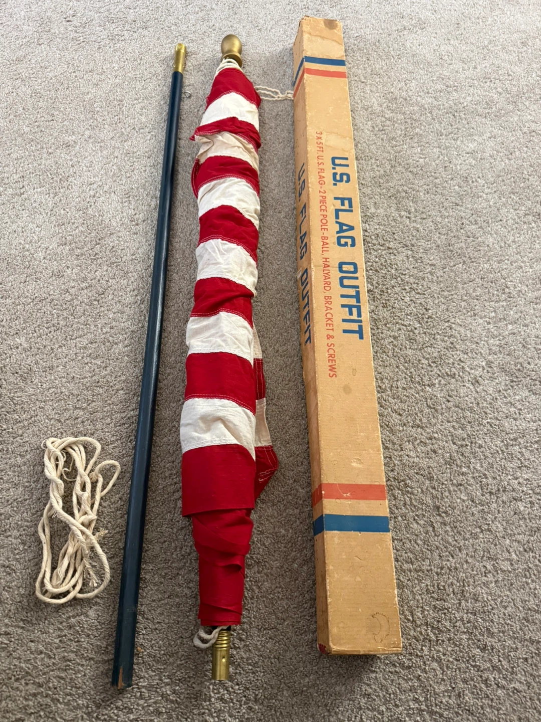 Vintage US American Flag All Cotton Flag Outfit w Pole Rope Box