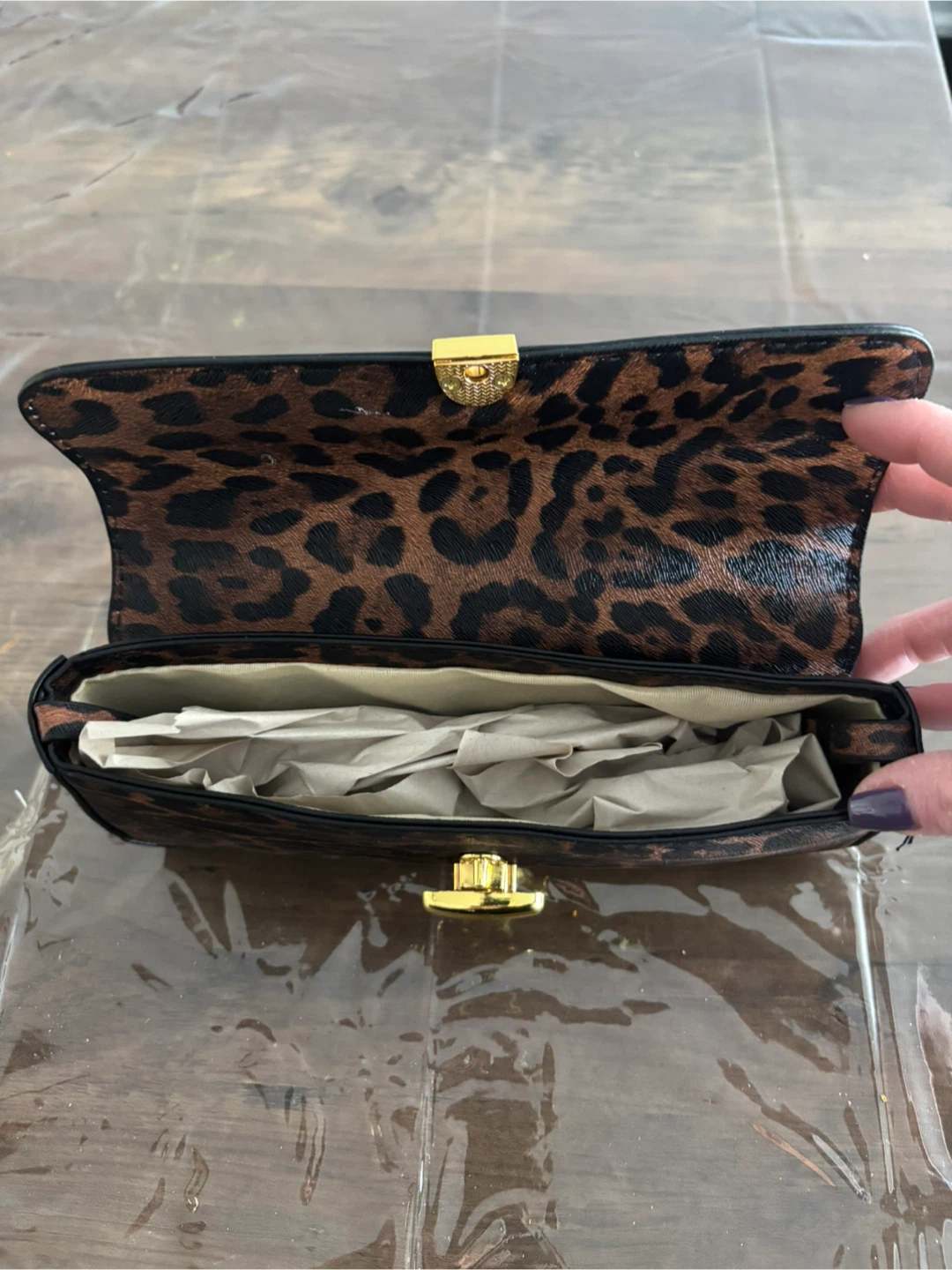 Leopard Print Clutch Bag with Gold Clasp - photo 2