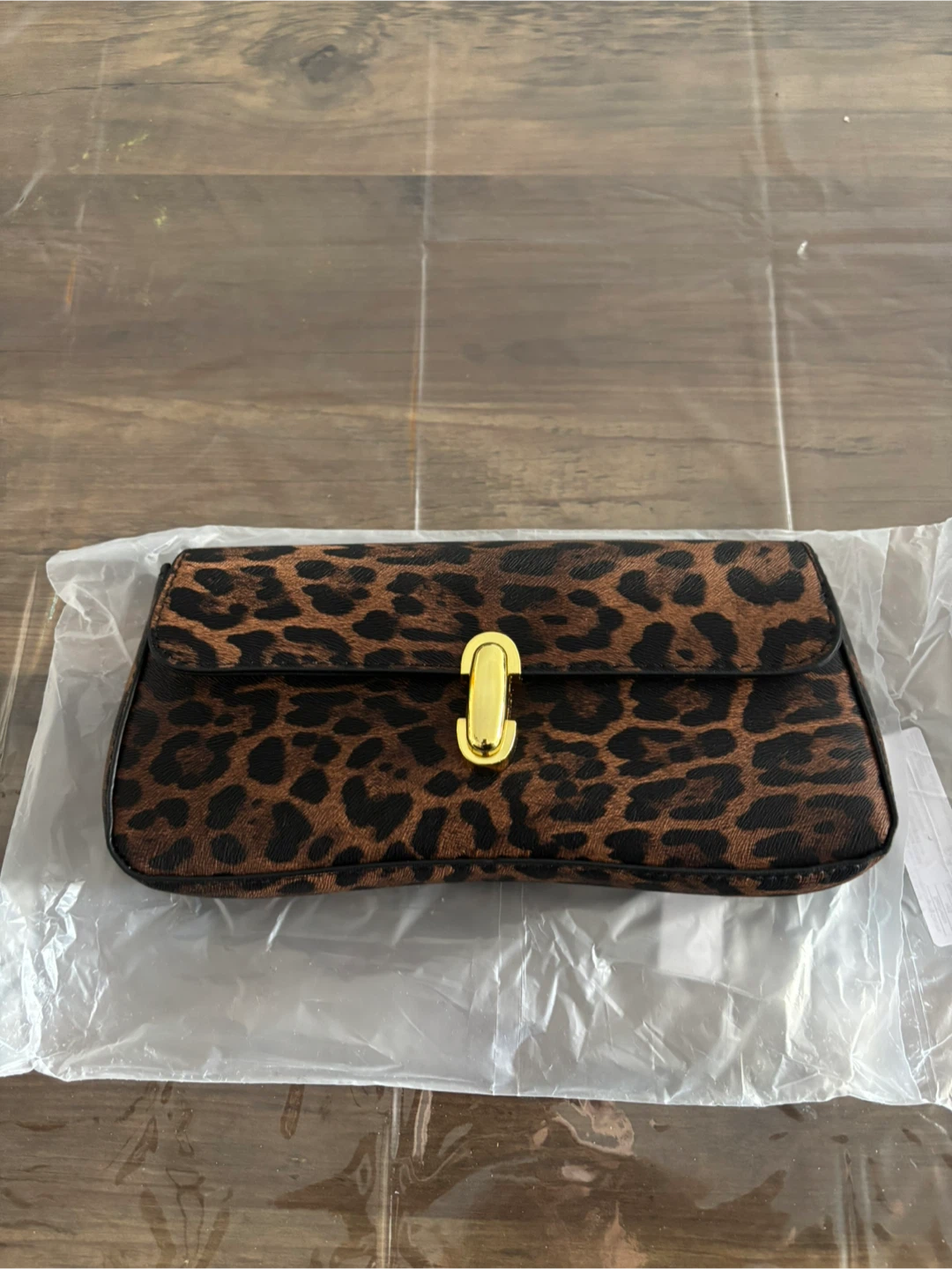 Leopard Print Clutch Bag with Gold Clasp