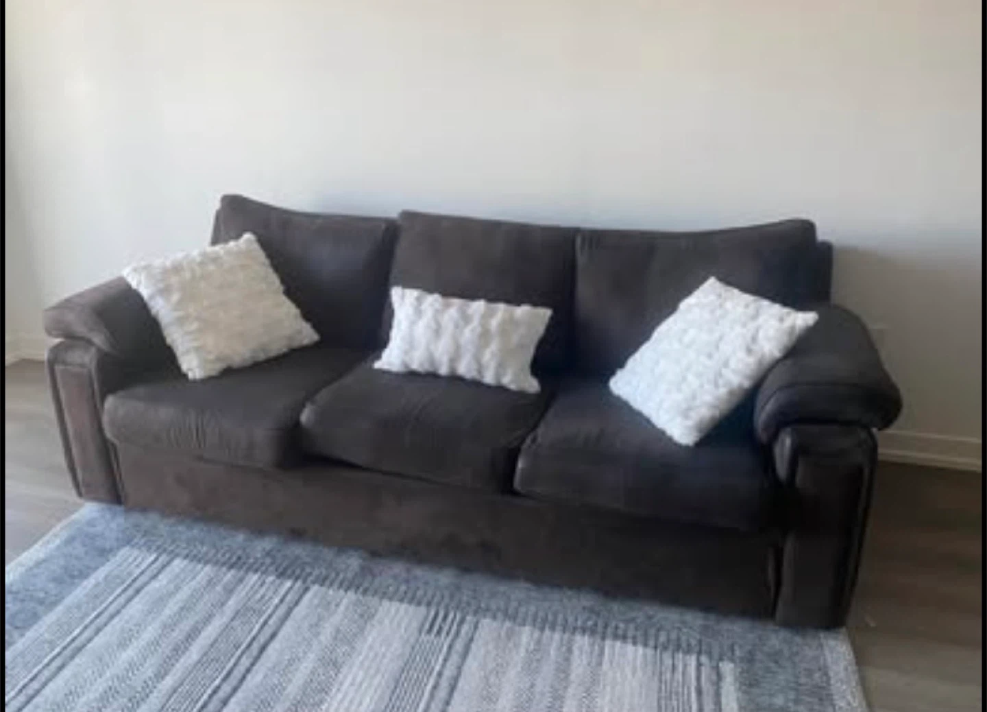 Dark Brown Three-Seater Sofa with Pillows - photo 2