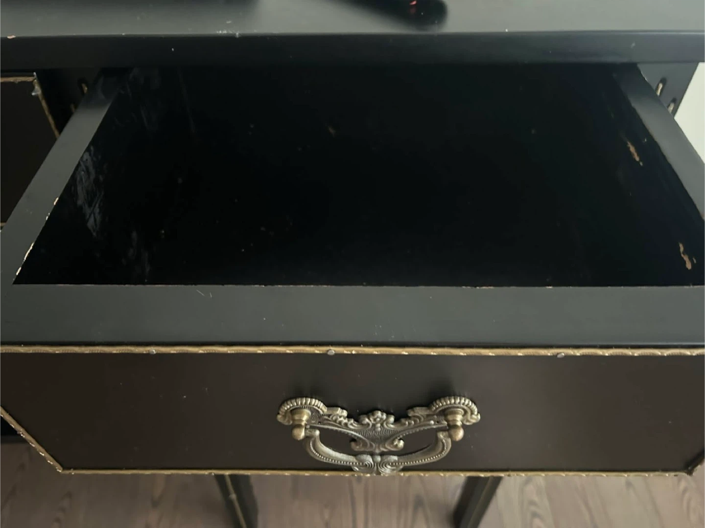 Black Console Table with Ornate Drawer Pulls - photo 3