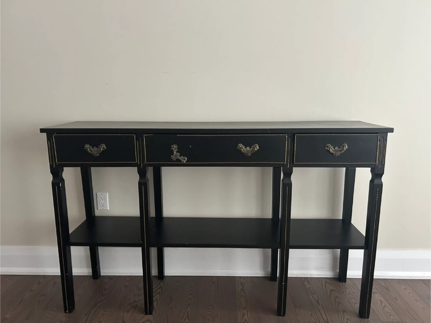 Black Console Table with Ornate Drawer Pulls - photo 2