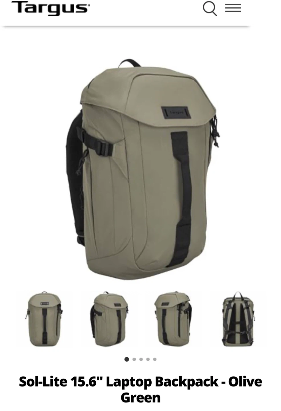 Targus Sol-Lite 15.6" Laptop Backpack - Olive Green