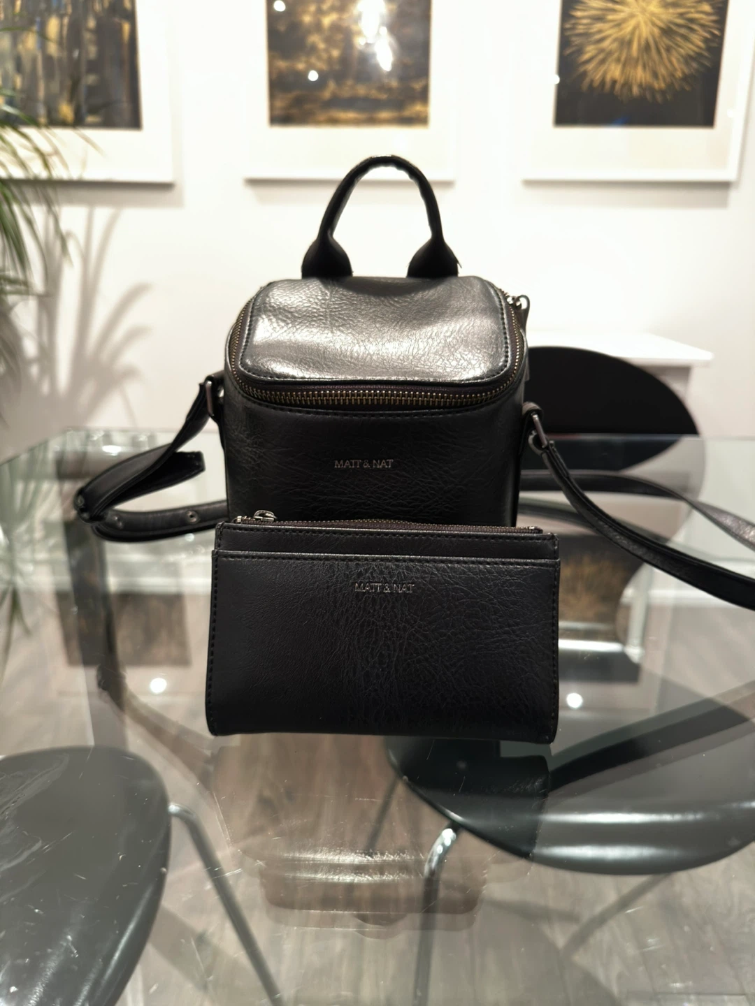 Matt & Nat Black croosbody with Matching Wallet