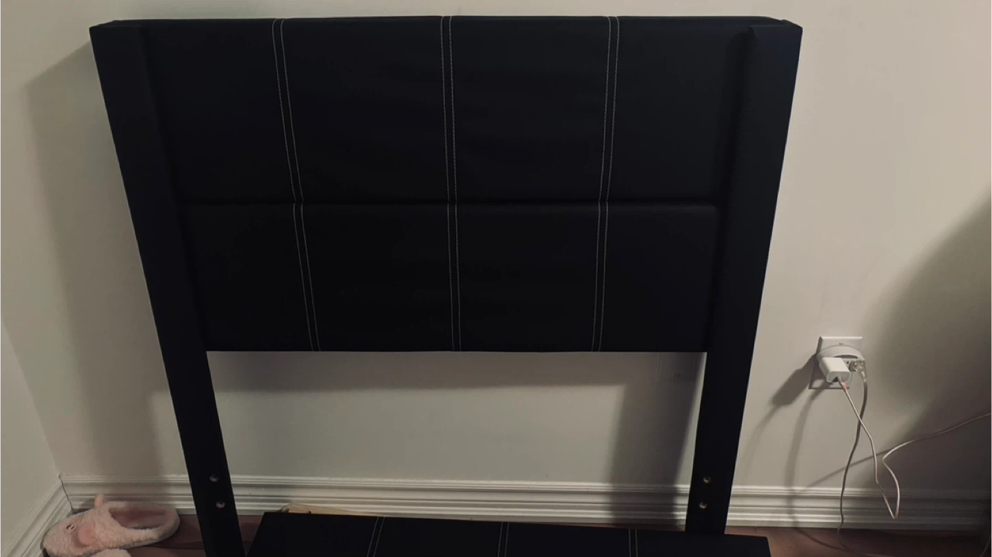 Black Headboard with Wood Slats