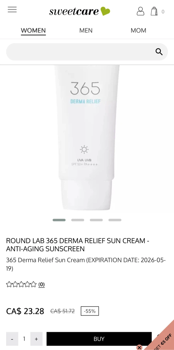 100% Authentic Round Lab 365 Derma Relief Sun Cream SPF 50+ - photo 3