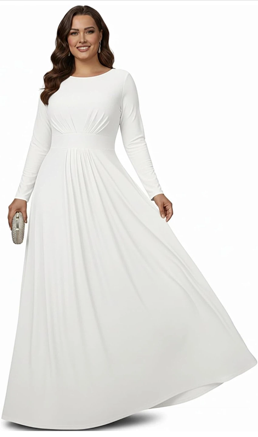 NEW! koh koh Flowy Empire Waist White Long Sleeve Maxi Dress