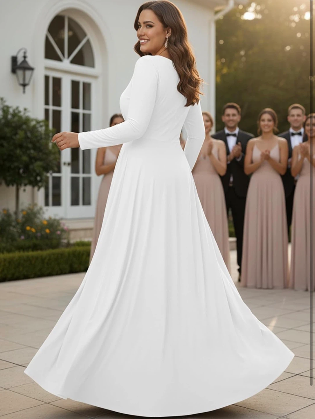 NEW! koh koh Flowy Empire Waist White Long Sleeve Maxi Dress - photo 5