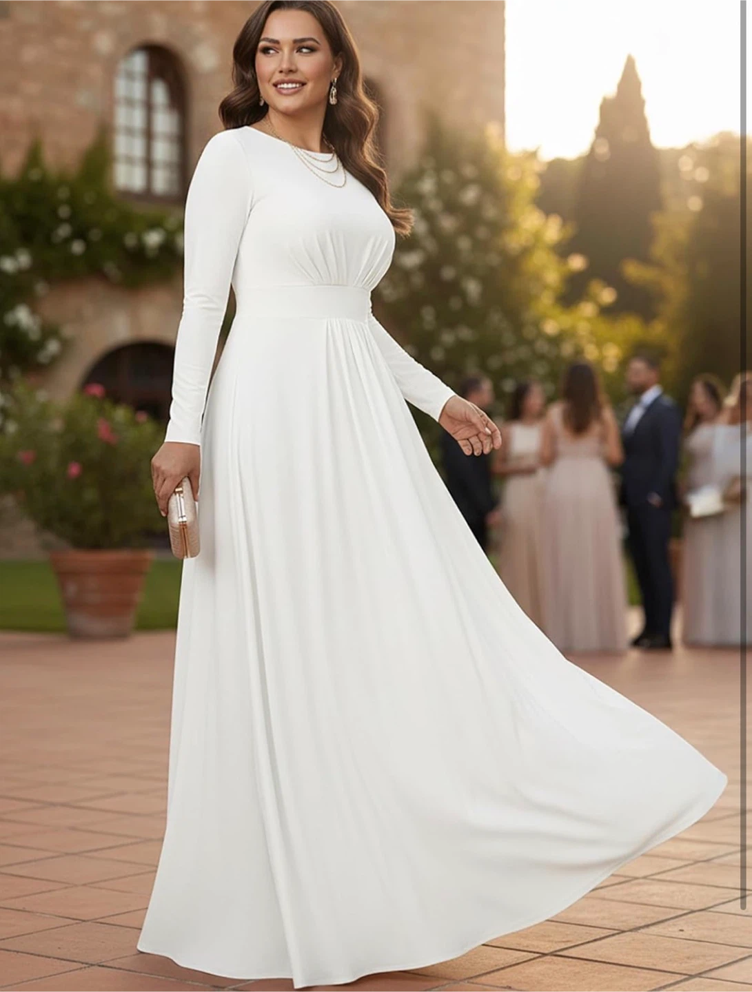 NEW! koh koh Flowy Empire Waist White Long Sleeve Maxi Dress - photo 3