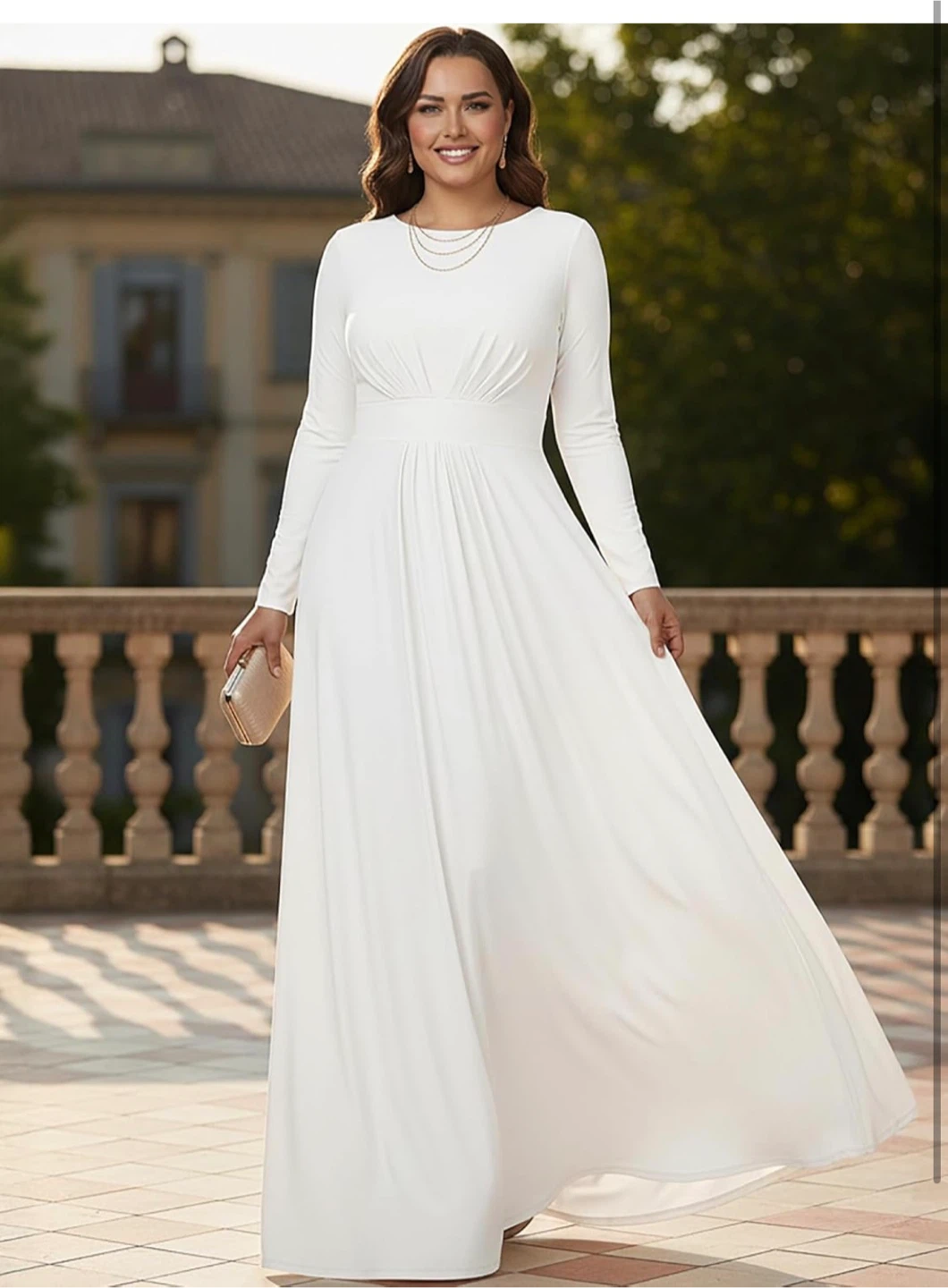 NEW! koh koh Flowy Empire Waist White Long Sleeve Maxi Dress - photo 2