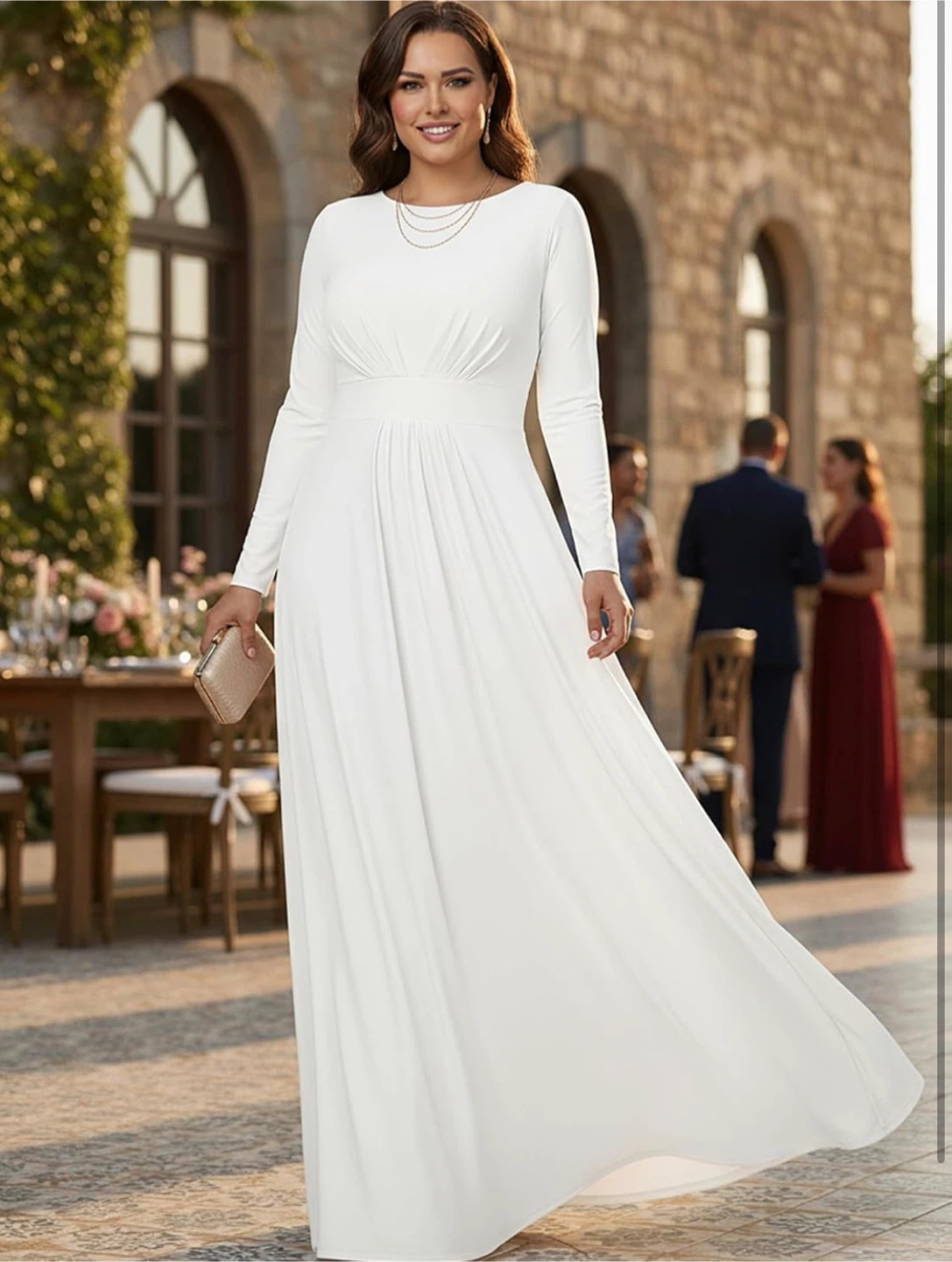 NEW! koh koh Flowy Empire Waist White Long Sleeve Maxi Dress - photo 4