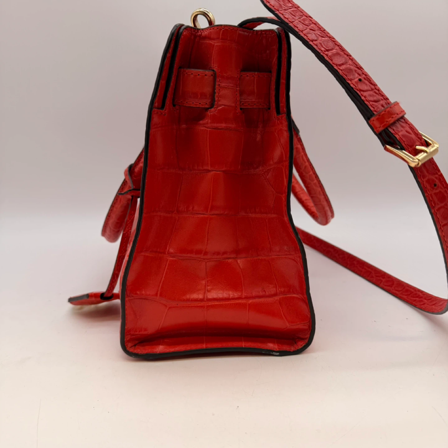 Michael Kors Red Croc-Embossed Leather Satchel Bag w/ Strap - photo 2