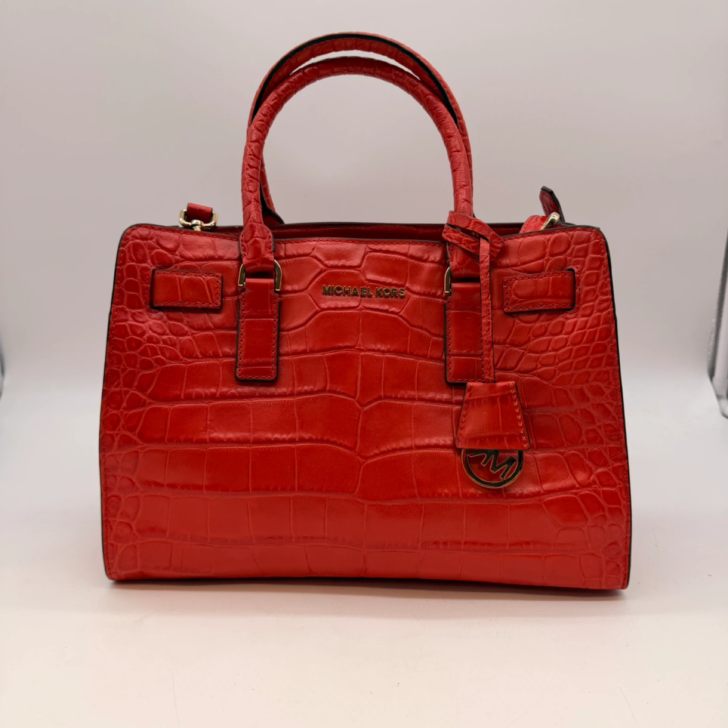 Michael Kors Red Croc-Embossed Leather Satchel Bag w/ Strap
