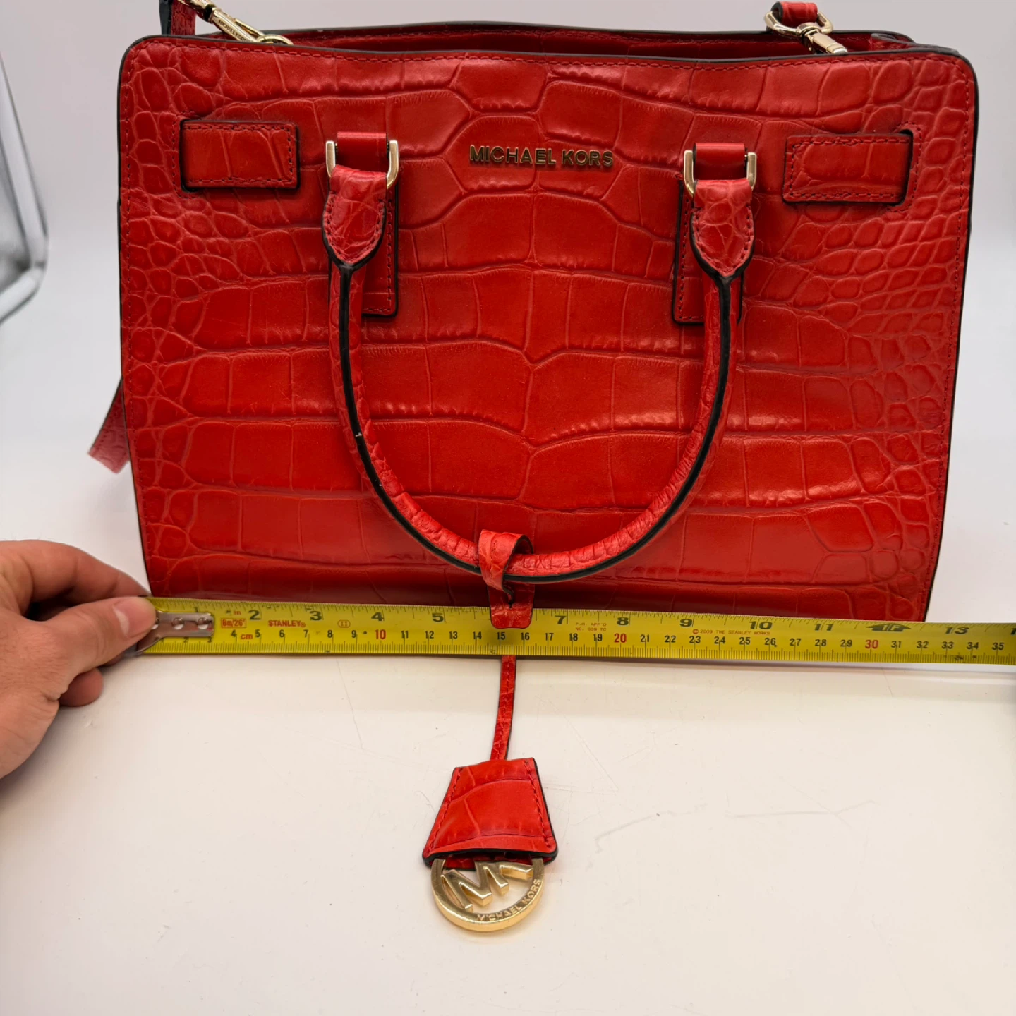 Michael Kors Red Croc-Embossed Leather Satchel Bag w/ Strap - photo 5