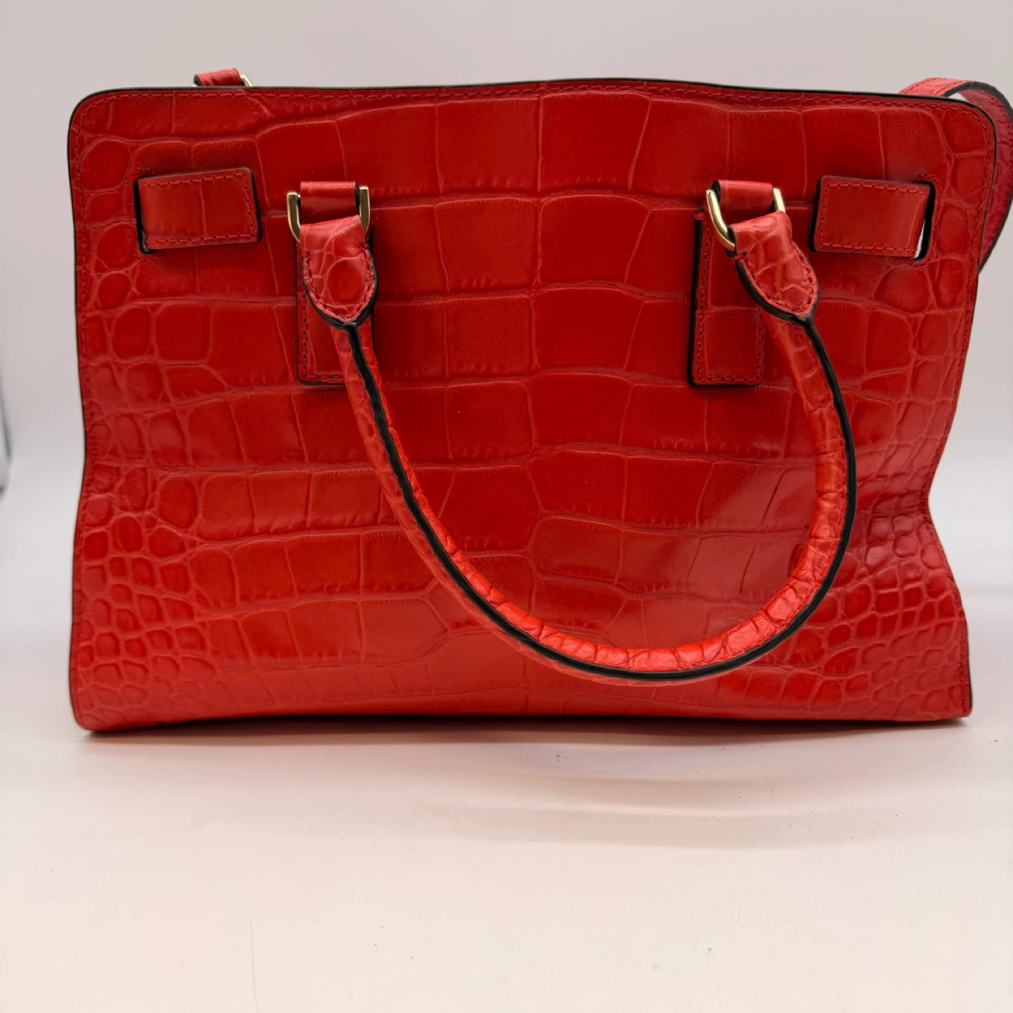 Michael Kors Red Croc-Embossed Leather Satchel Bag w/ Strap - photo 3
