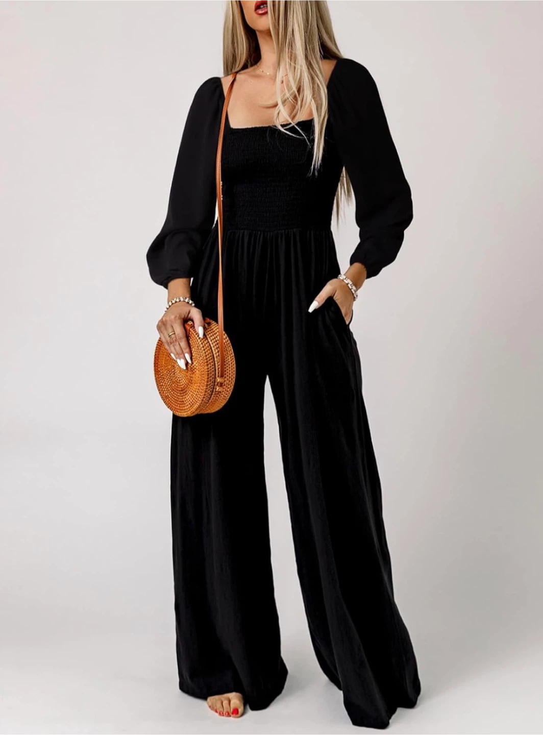 NEW! DOKOTOO Black Wide Leg Jumpsuit with Smocked Bodice - photo 2