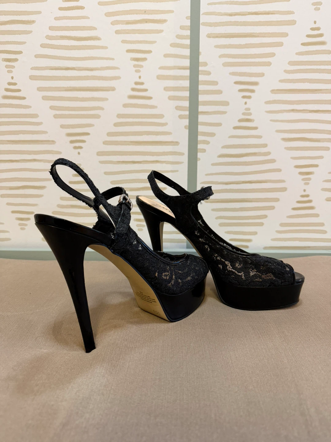 Guess Black Lace Platform Heels Size 8.5M