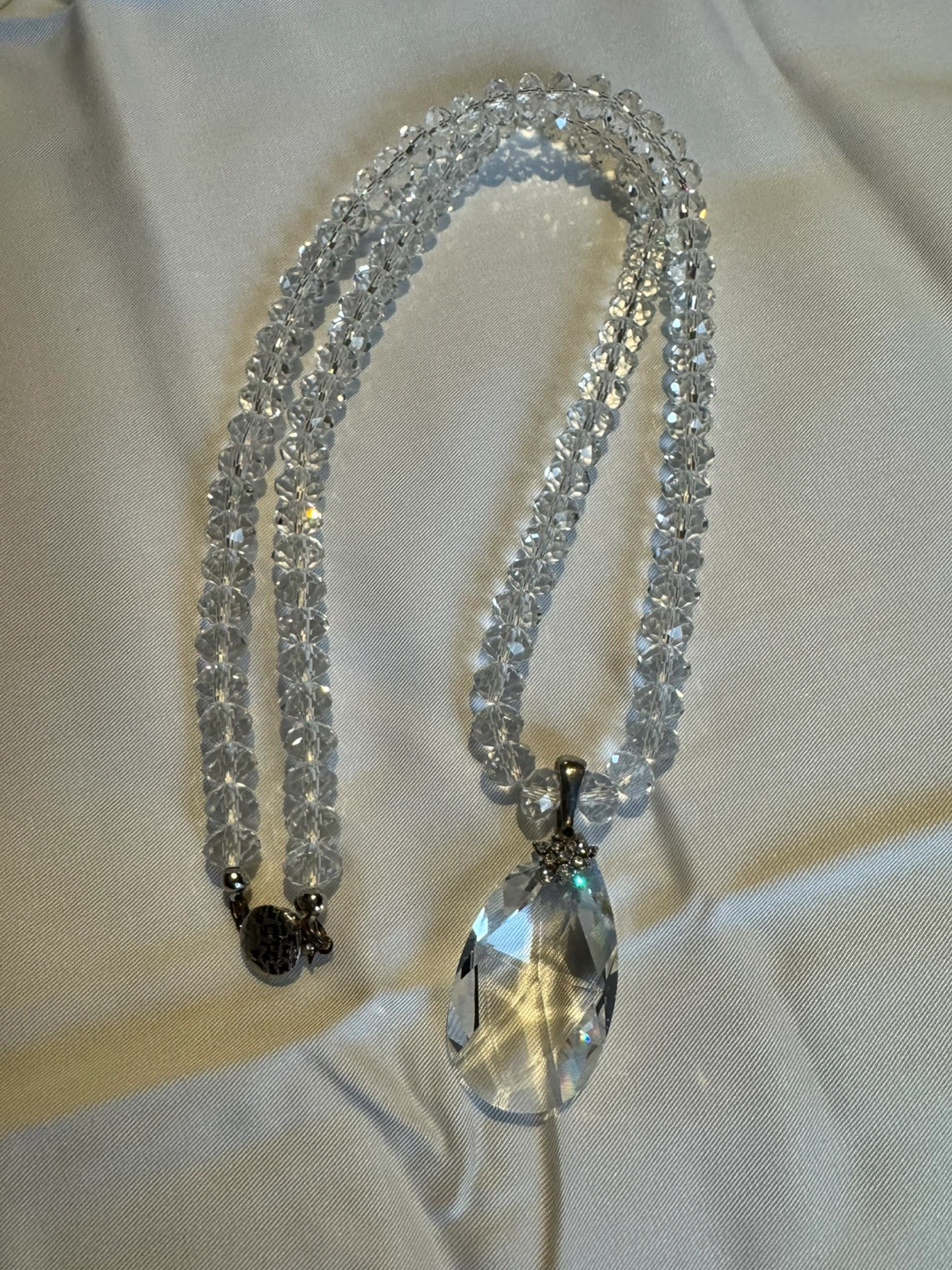 Clear Crystal Glass Faceted Beaded Statement Necklace
