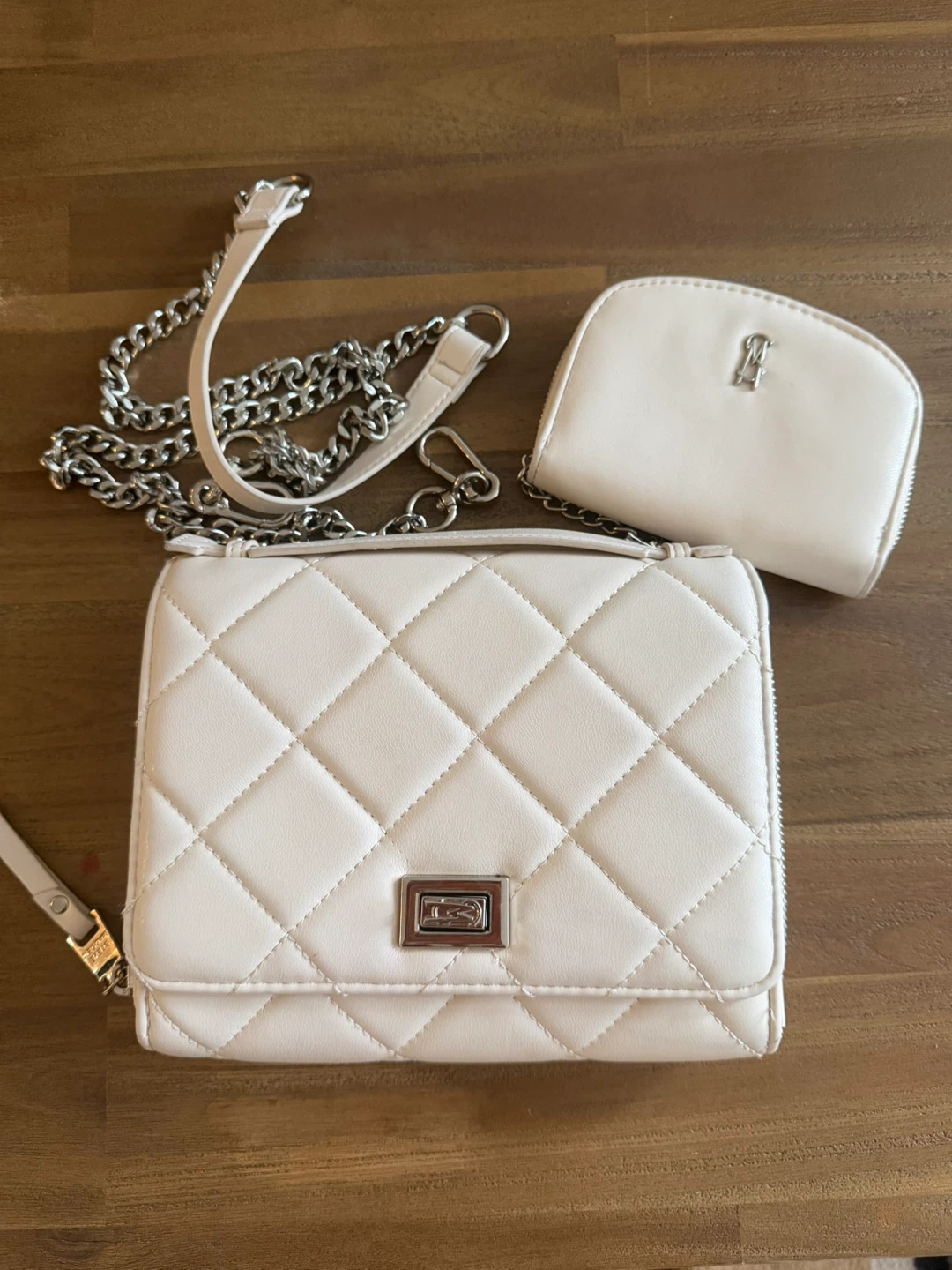 Steve Madden Quilted Cream Crossbody Bag with Pouch