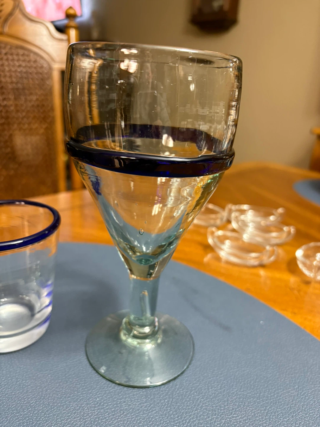Hand Blown Glassware Set with Blue Rim - photo 2