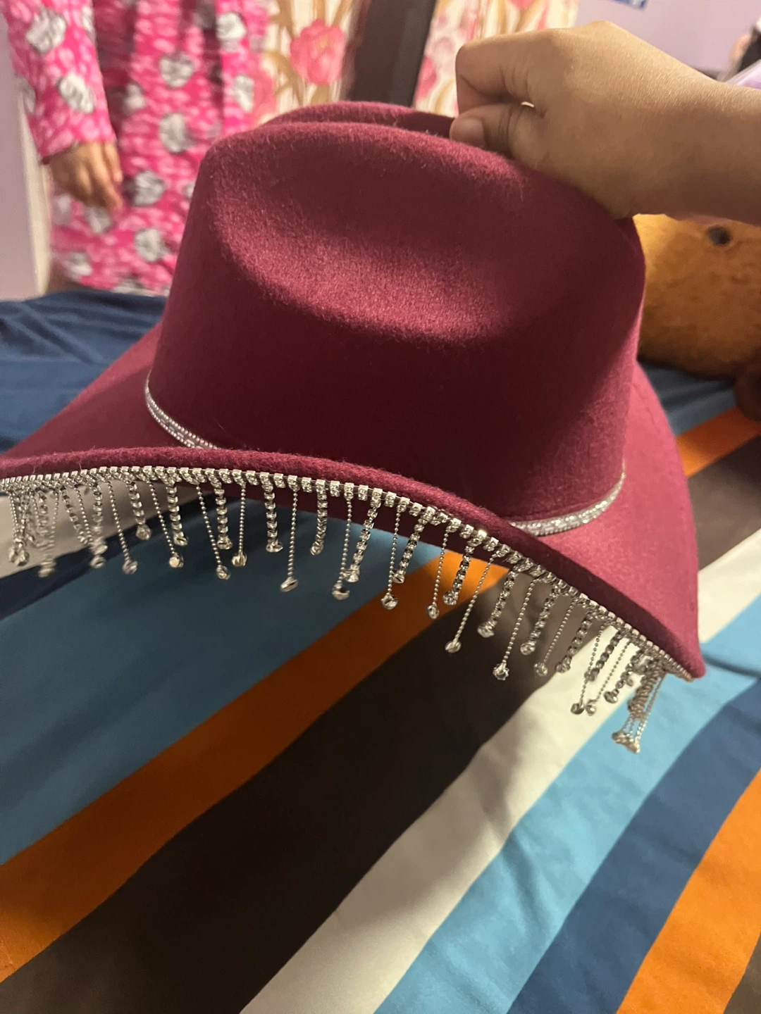 Maroon Cowboy Hat with Rhinestone Fringe