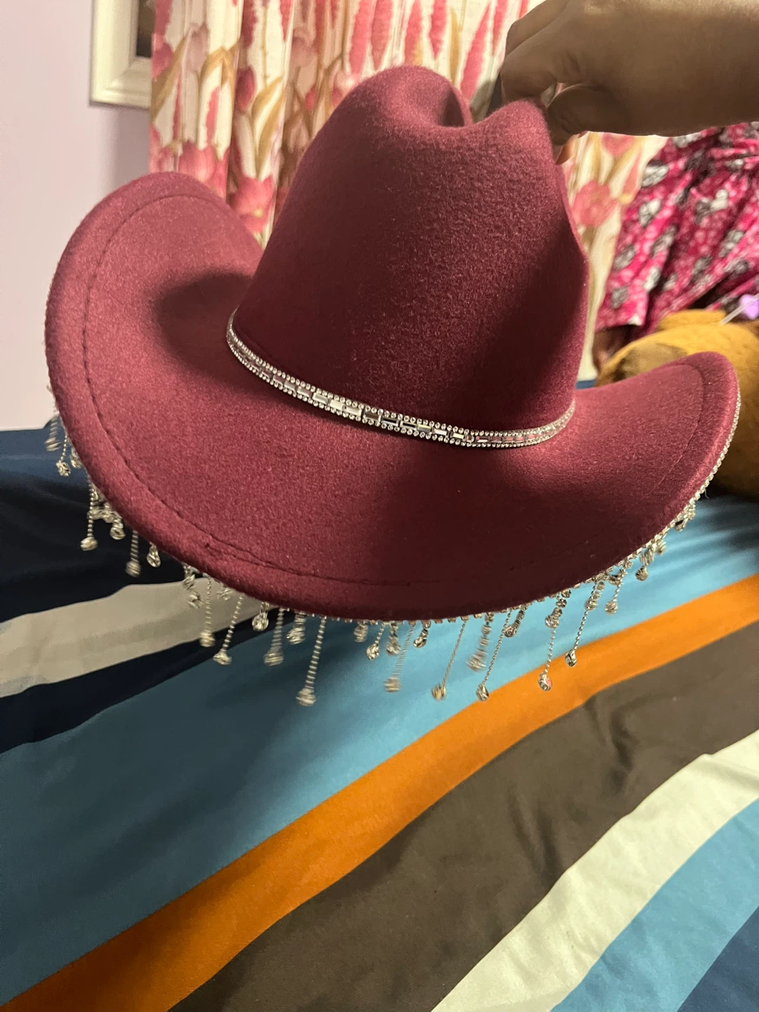 Maroon Cowboy Hat with Rhinestone Fringe - photo 2