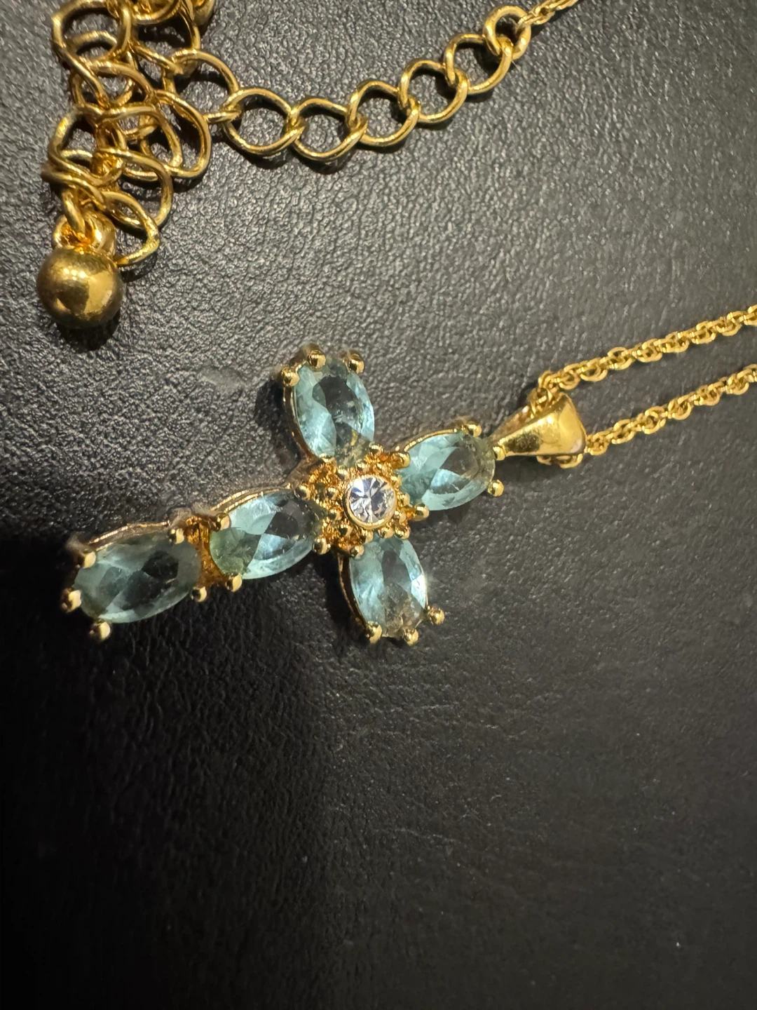 Vintage Avon Cross Pendant Necklace Blue Stone Crystal
