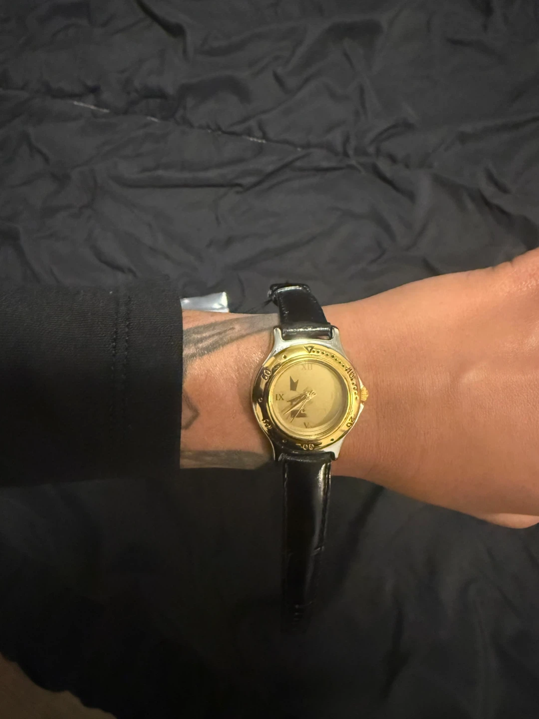 ESP Woman Watch - Gold Tone with Black Leather Band
