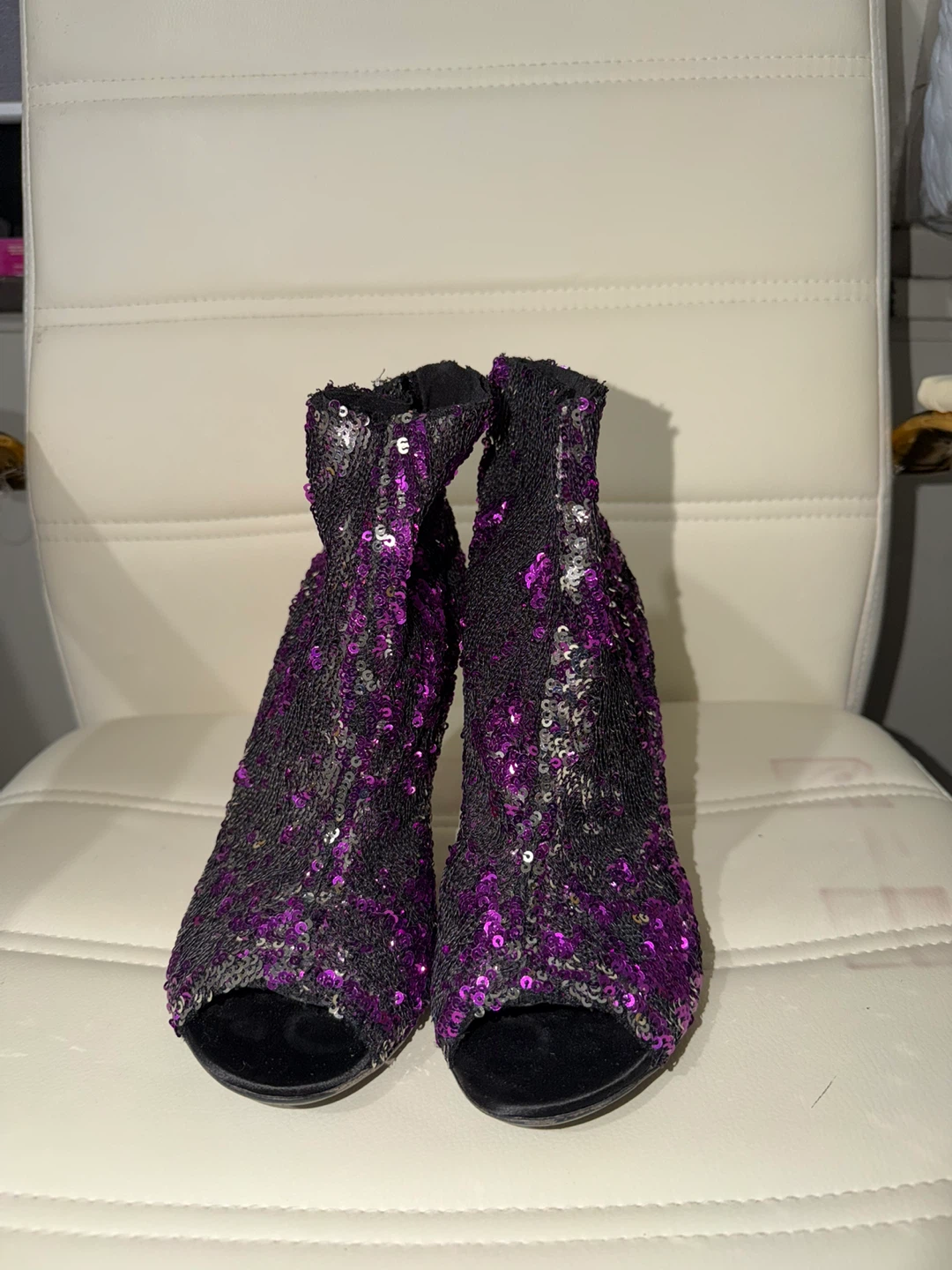 Dolce Gabbana Women's Sequin Peep-Toe Booties - photo 4
