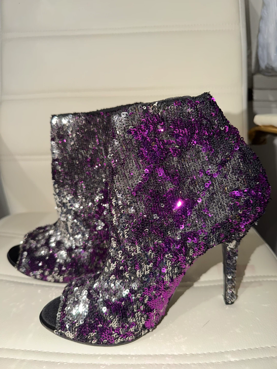 Dolce Gabbana Women's Sequin Peep-Toe Booties - photo 3