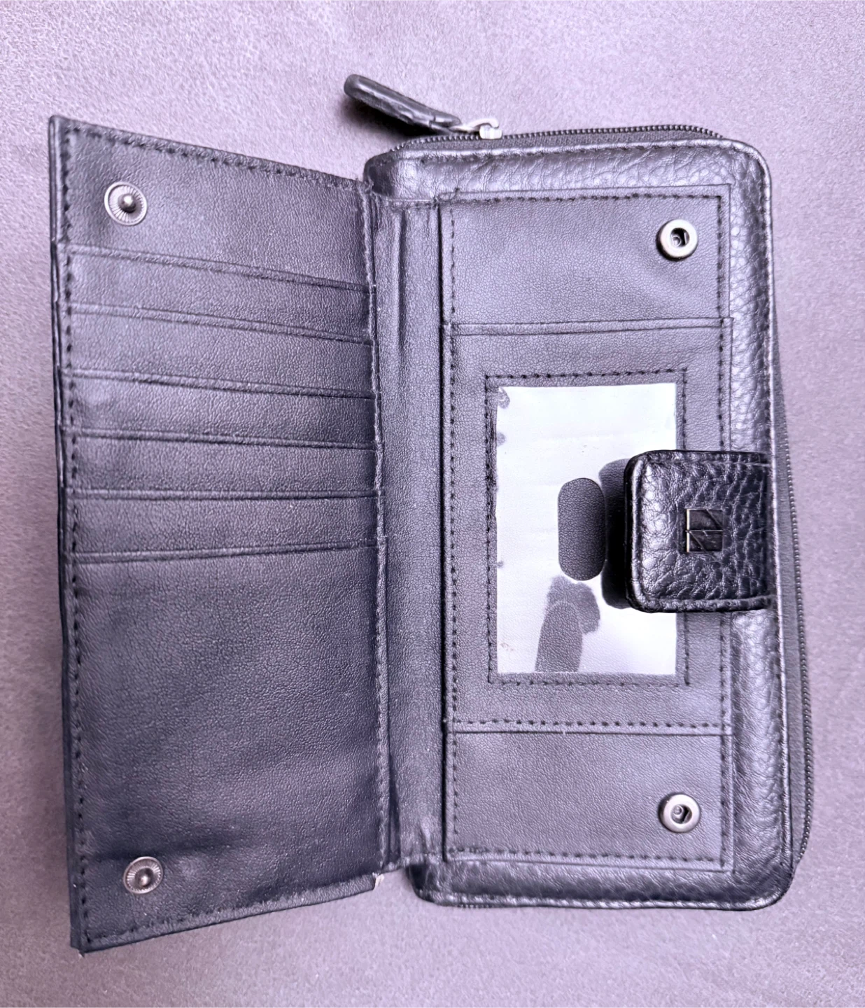 Women's Black Faux Leather Zip-Around Wallet - photo 3