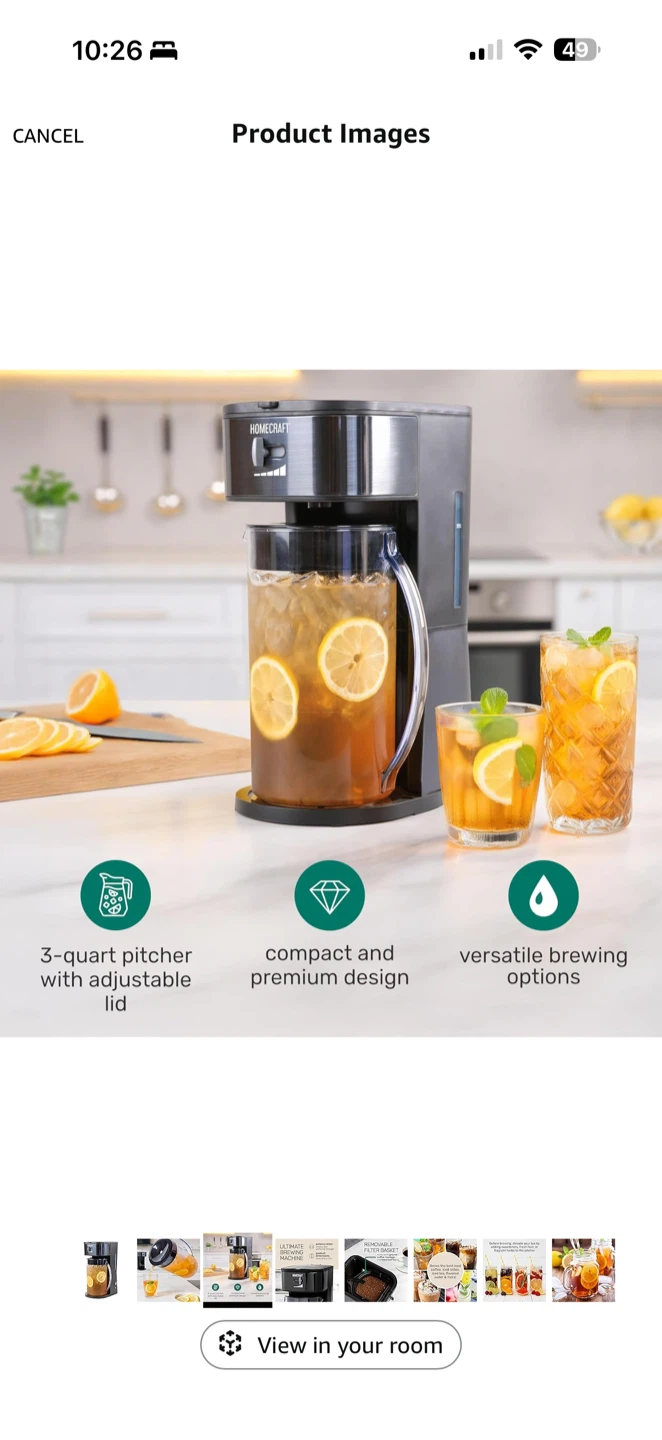 Homecraft 3-Quart Iced Coffee & Tea  - White– Black – NEW - photo 2