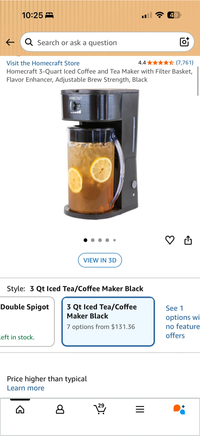 Homecraft 3-Quart Iced Coffee & Tea  - White– Black – NEW