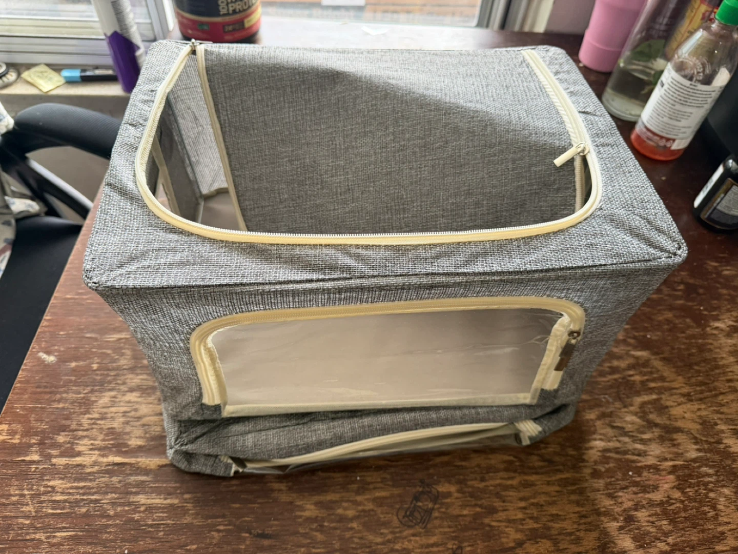 Skupro Collapsible Storage Bins with Clear Window (2 Grey)