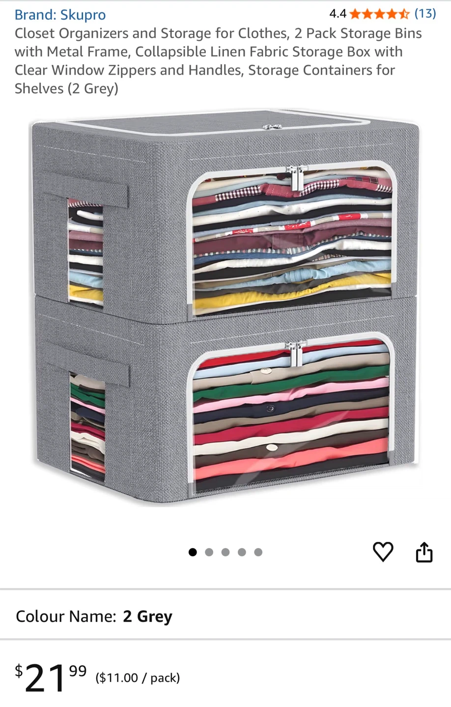 Skupro Collapsible Storage Bins with Clear Window (2 Grey) - photo 2