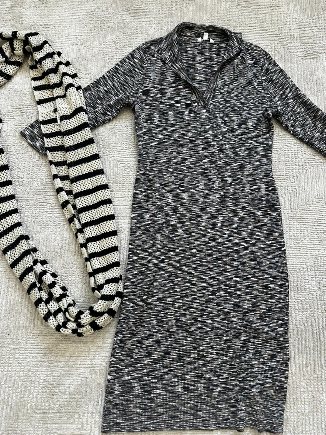 Ribbed Knit Dress with Scarf